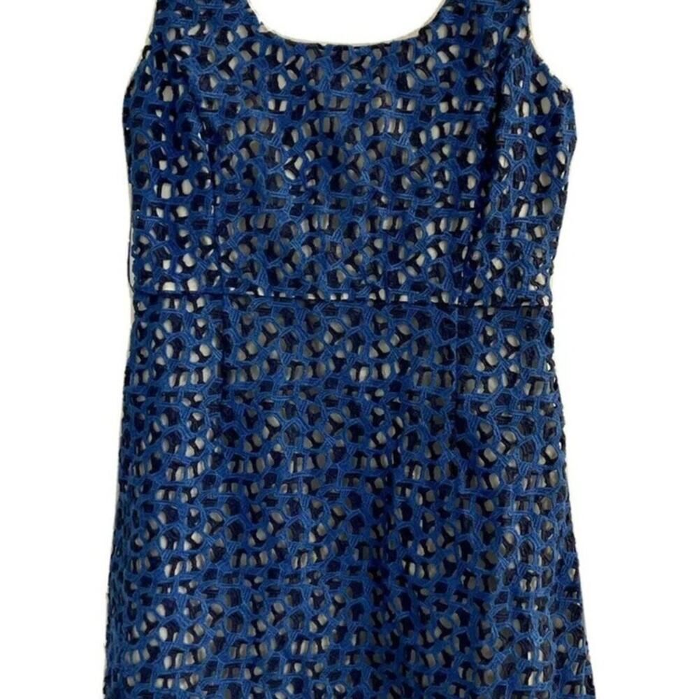French Connection Wilma Blue Crochet Knit Mini Dress Size 6 Summer Boho - Picture 3 of 13